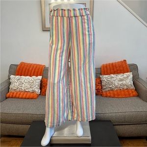 Loft XL Rainbow Stripe Wide Leg Linen Pants Casual Flare Pride High Rise Comfy
